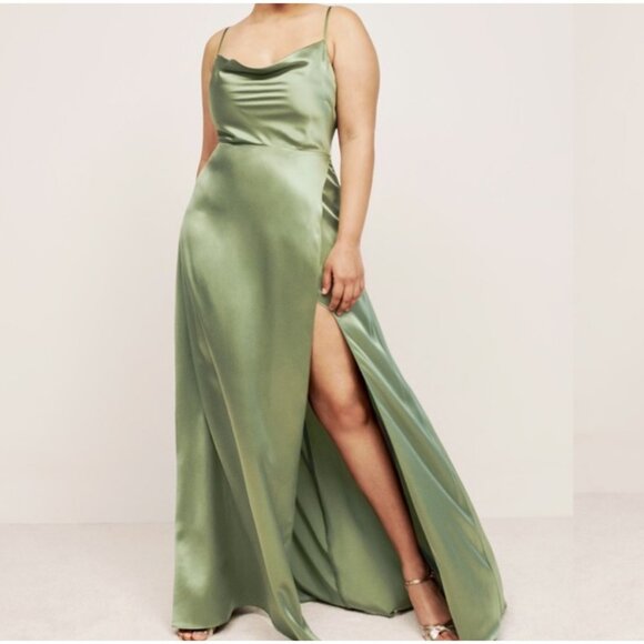 NWT Reformation Devora 100% Silk Slip Dress in Artichoke